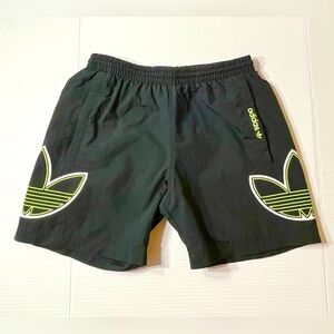 Adidas Swim Trunks Men’s Small Black Lime Brief Lined Trefoil Logo Pockets Beach